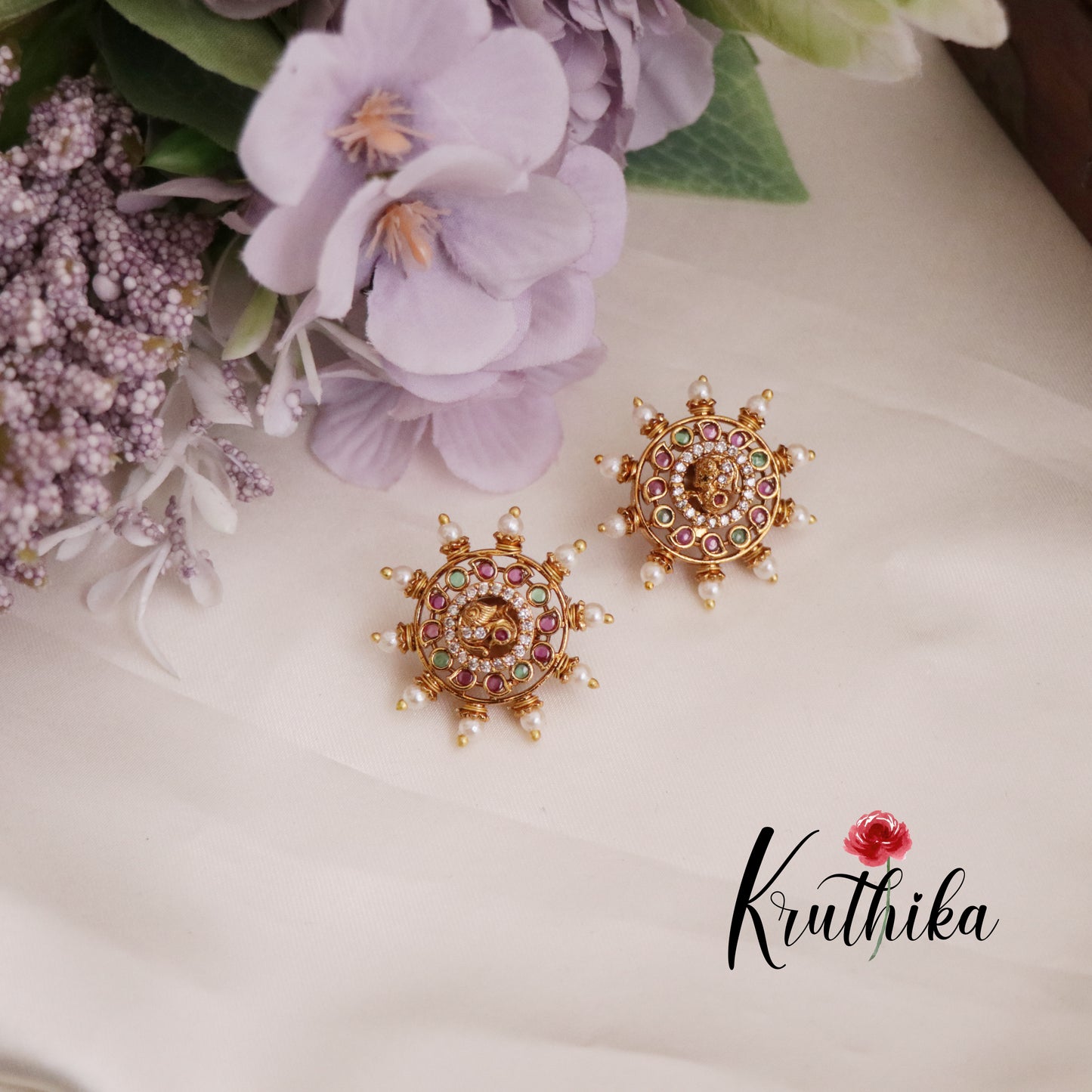 Trendy Antique Peacock Chakra Pearl Earstuds E689 (Available in 3 Colors)