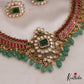 Gorgeous Floral Leaf Motifs Jadau Choker With Green Bead Drops NC2689 (Available In 2 Colors)