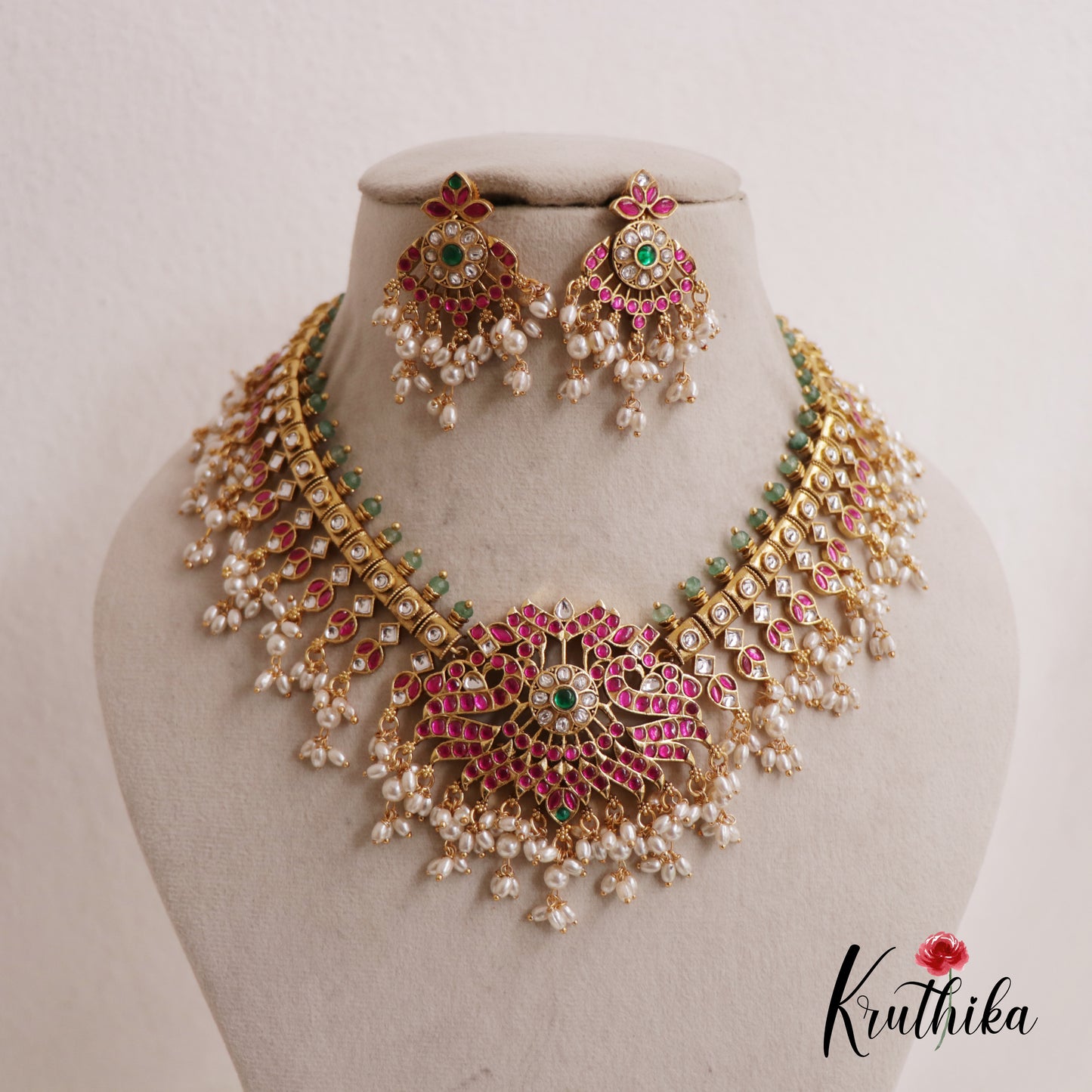 Premium Antique Peacock Guttapoosalu Jadau Necklace NC2564