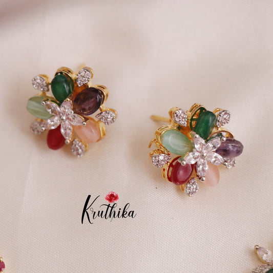 Beautiful CZ Mutli Stone Flower Desing Necklace Set NC2027