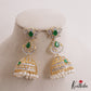 Sparkling Lotus Motifs AD Victorian Jhumkas WIth Pearl Drops  E1117
