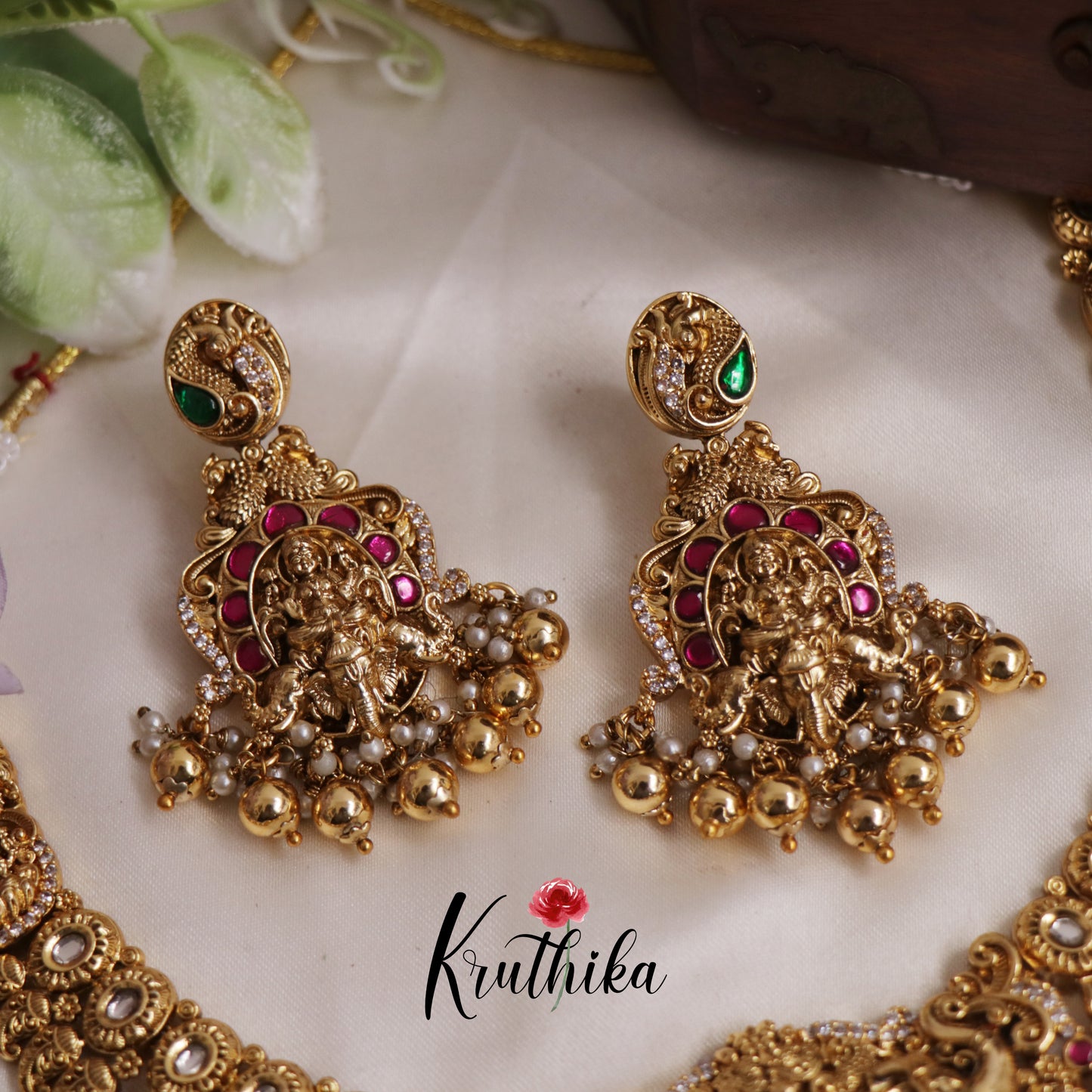 Attractive Jadau Antique Lakshmi Peacock Necklace with Beads NC2530