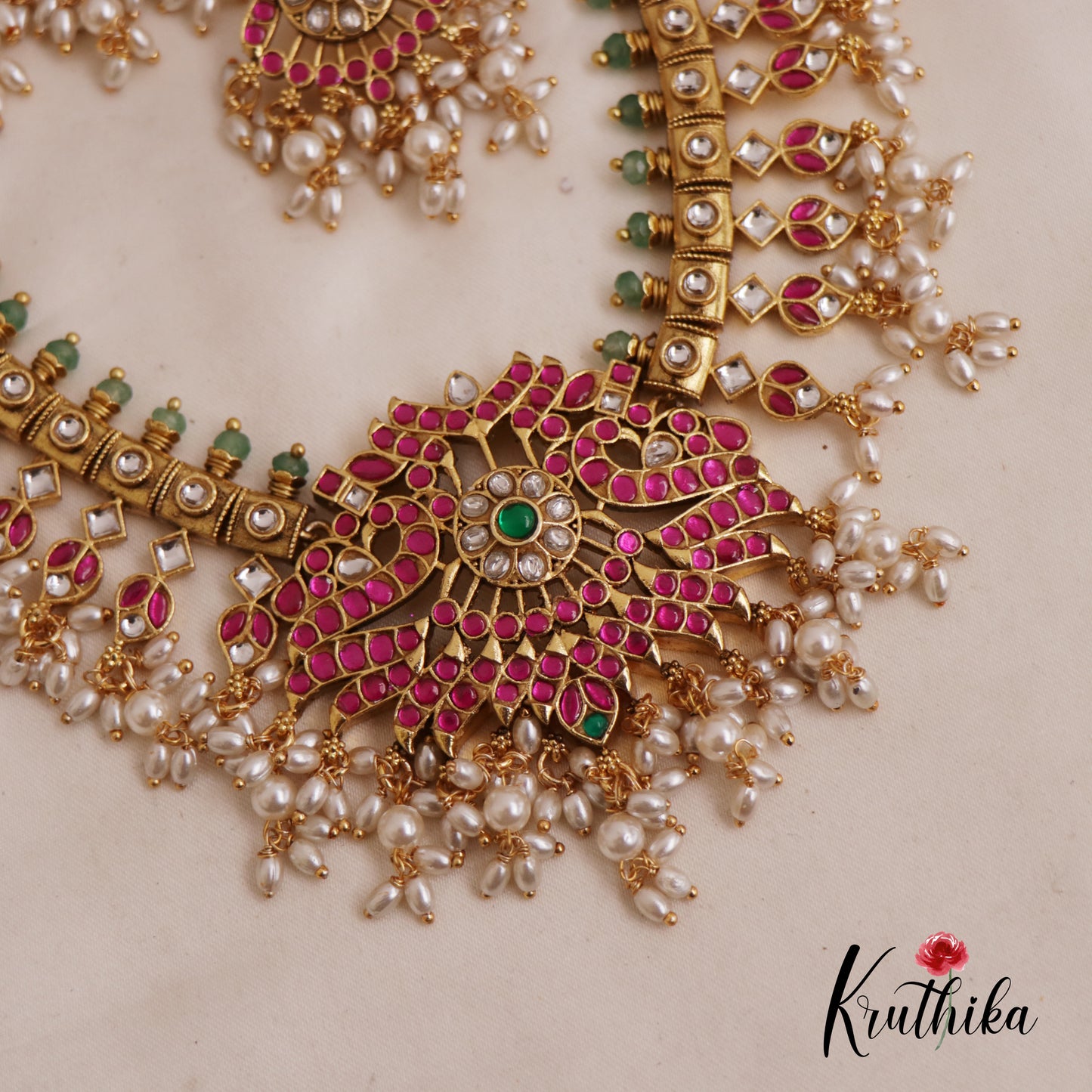 Premium Antique Peacock Guttapoosalu Jadau Necklace NC2564