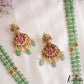 Pretty Antique Floral Motifs Double Layered Green Beads Jadau Haaram LH2158