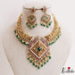 Premium Antique Peacock Motifs Jadau Necklace With Green Bead Drops NC3248