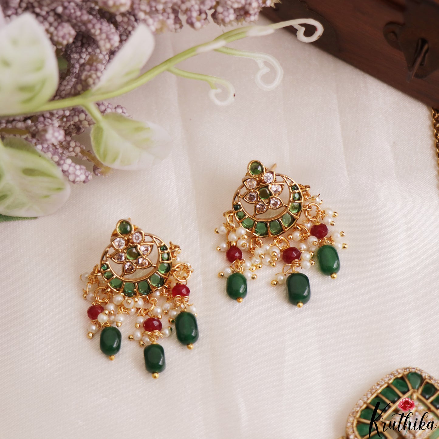 Premium Square Motifs Kemp Choker With Bead Drops NC3201 (Available In 2 Colors)