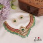 Gorgeous Floral Leaf Motifs Jadau Choker With Green Bead Drops NC2689 (Available In 2 Colors)
