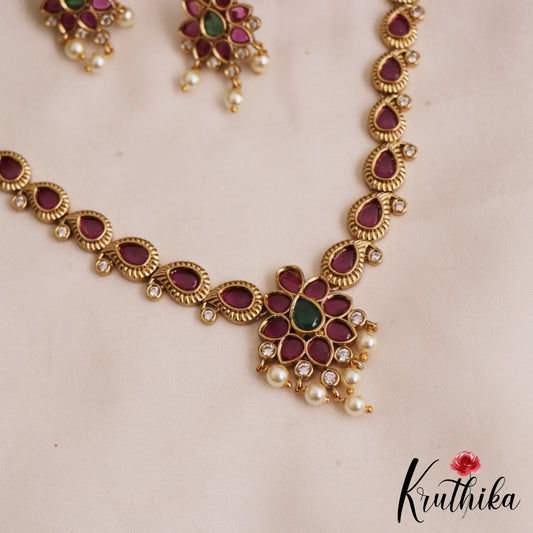 Pretty Mango Motifs Kemp Necklace With Pearl Drops NC2830
