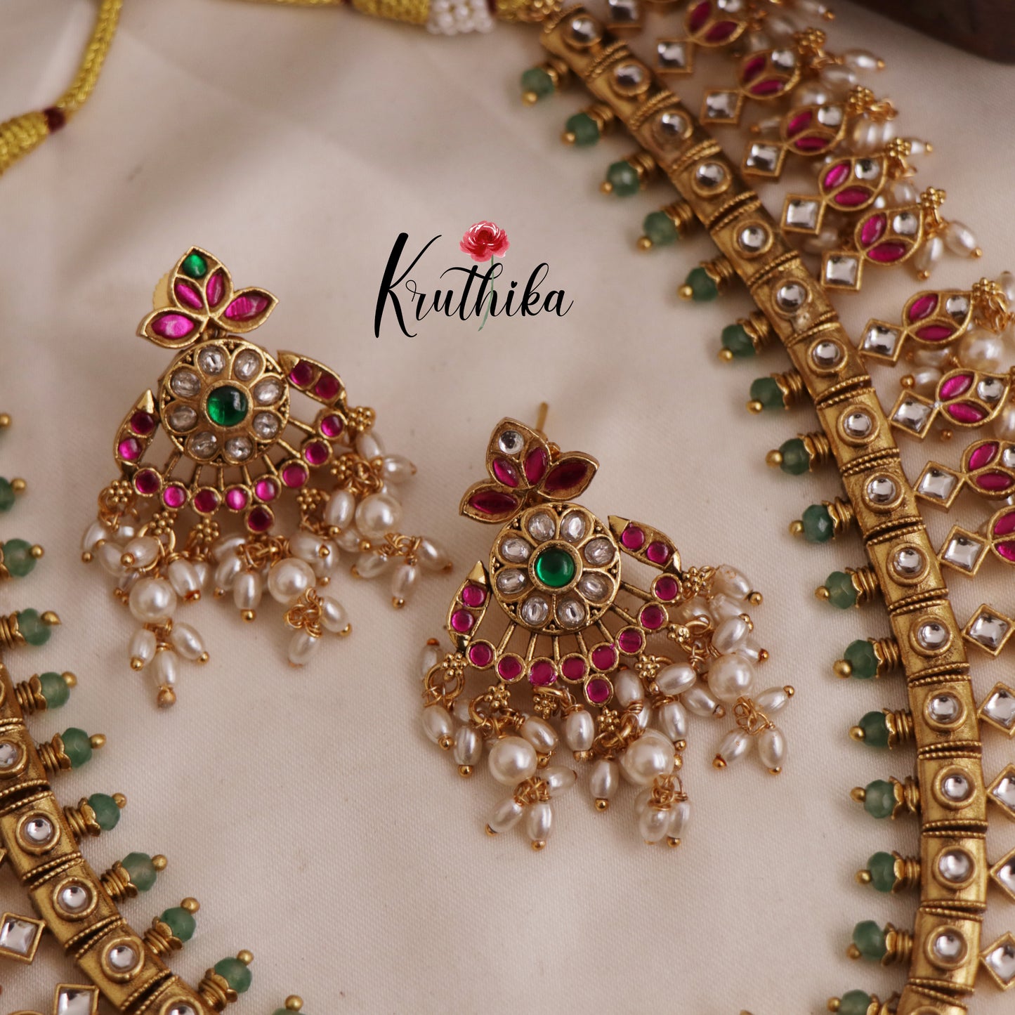 Premium Antique Peacock Guttapoosalu Jadau Necklace NC2564
