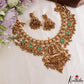 Premium Antique Nagas Lakshmi Peacock Motifs Temple Necklace With Golden Bead Drops NC3223