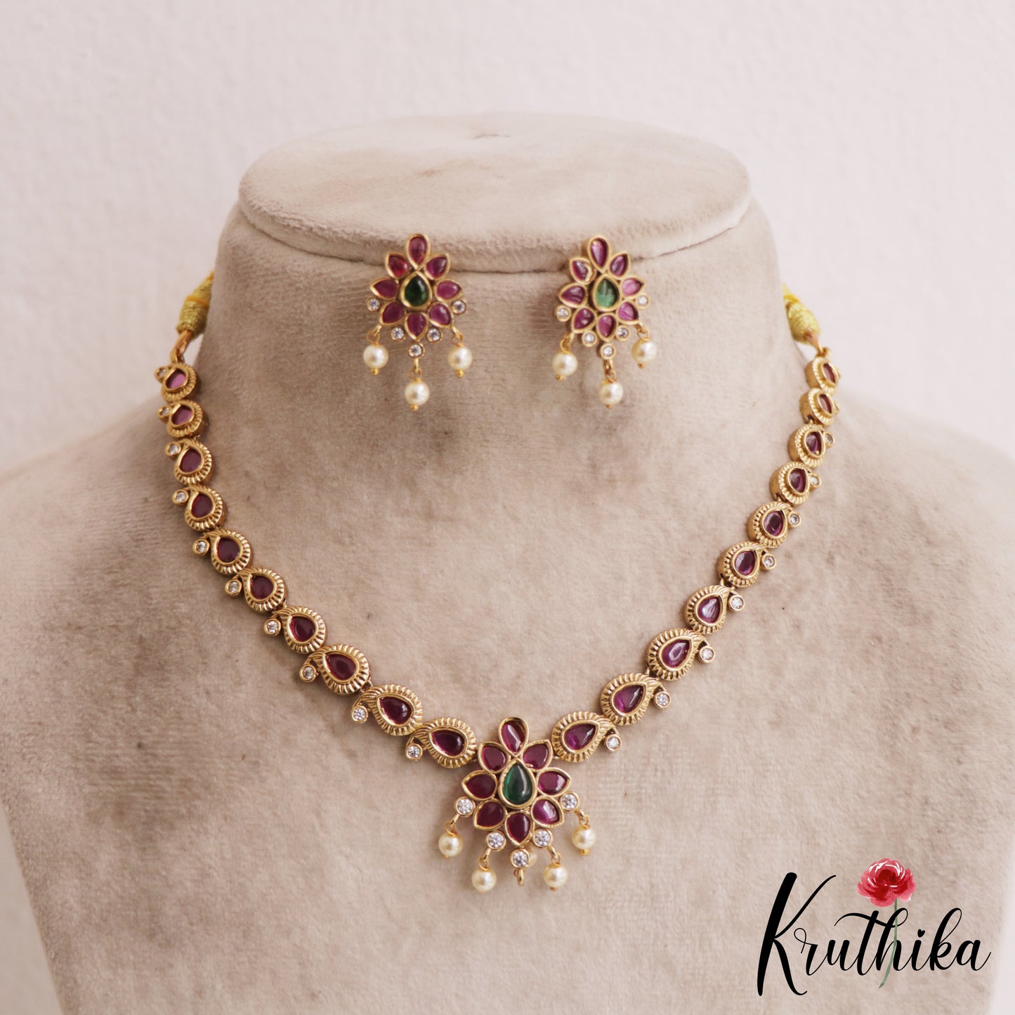 Pretty Mango Motifs Kemp Necklace With Pearl Drops NC2830