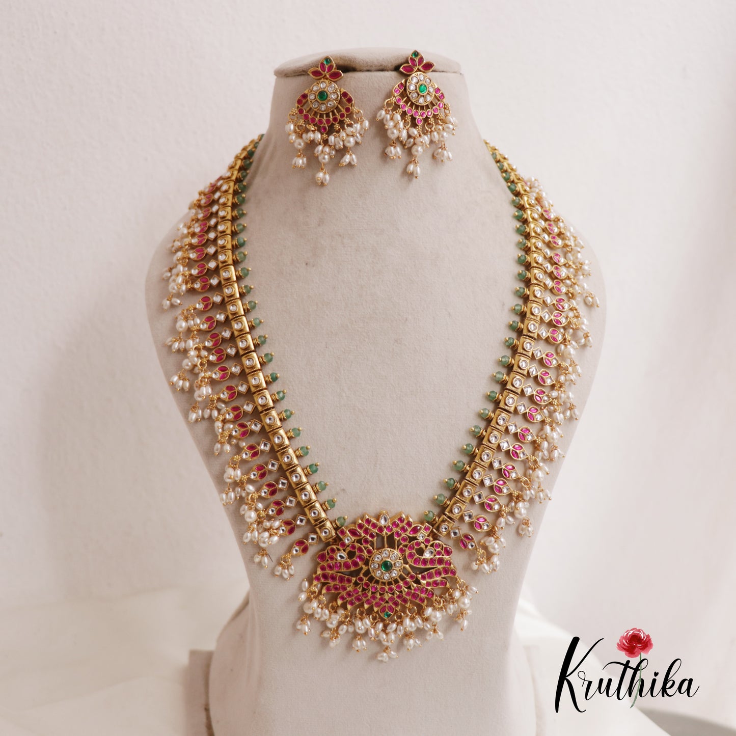 Premium Antique Peacock Guttapoosalu Jadau Haaram LH2024