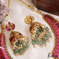 Royal Antique Nagas Lakshmi Motifs Jadau Necklace With Green Bead Drops NC3237