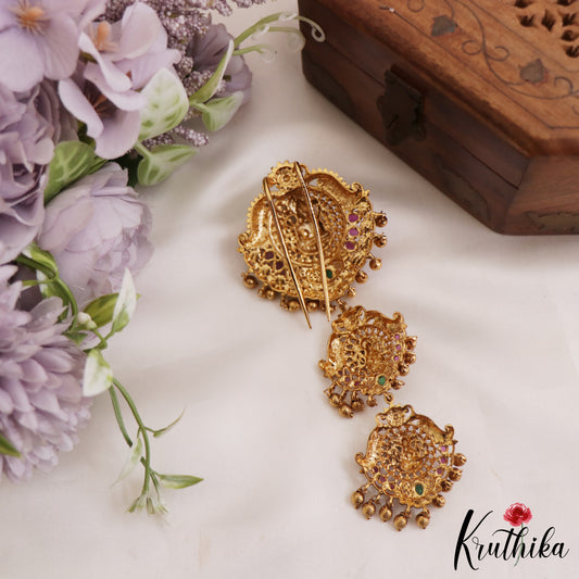 Stunning Antique Lakshmi Jada Billa With Golden Bead Drops J320