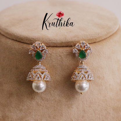 Gorgeous CZ Jhumka With Pearl Drops E656 ( Available in 2 Colours)