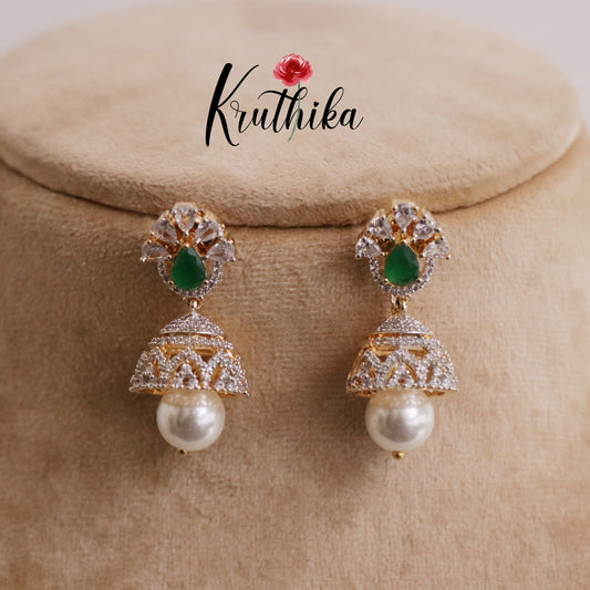 Gorgeous CZ Jhumka With Pearl Drops E656 ( Available in 2 Colours)
