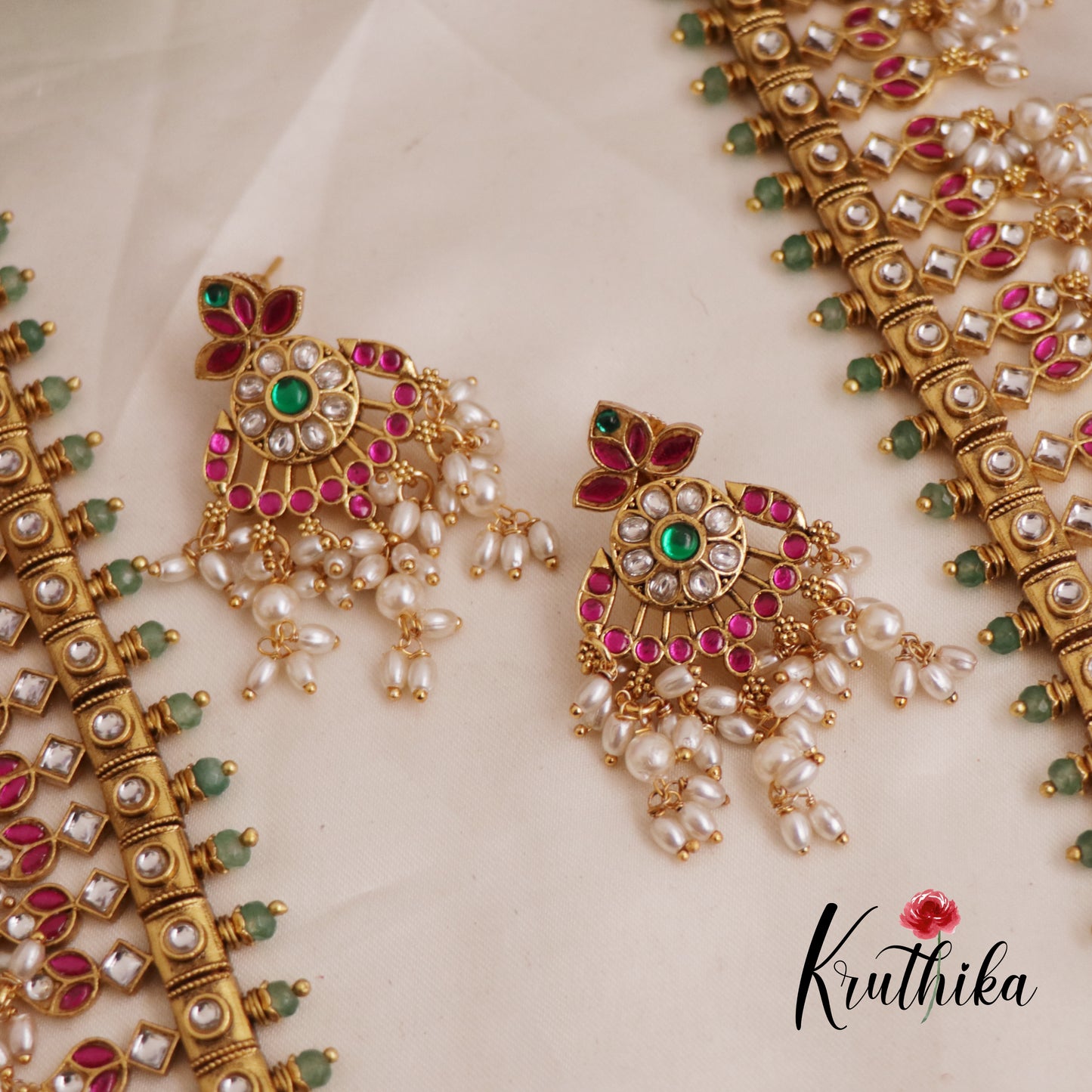 Premium Antique Peacock Guttapoosalu Jadau Haaram LH2024