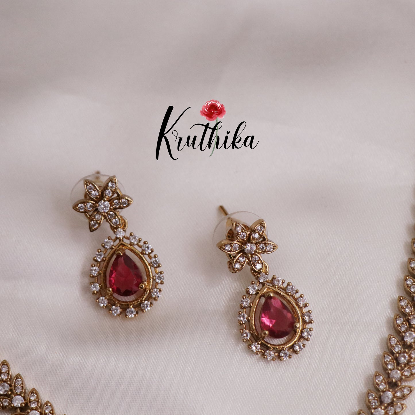 Beautiful CZ Leaf Necklace with Water Drop Pendant Set NC2271 (Available in 2 Colors)