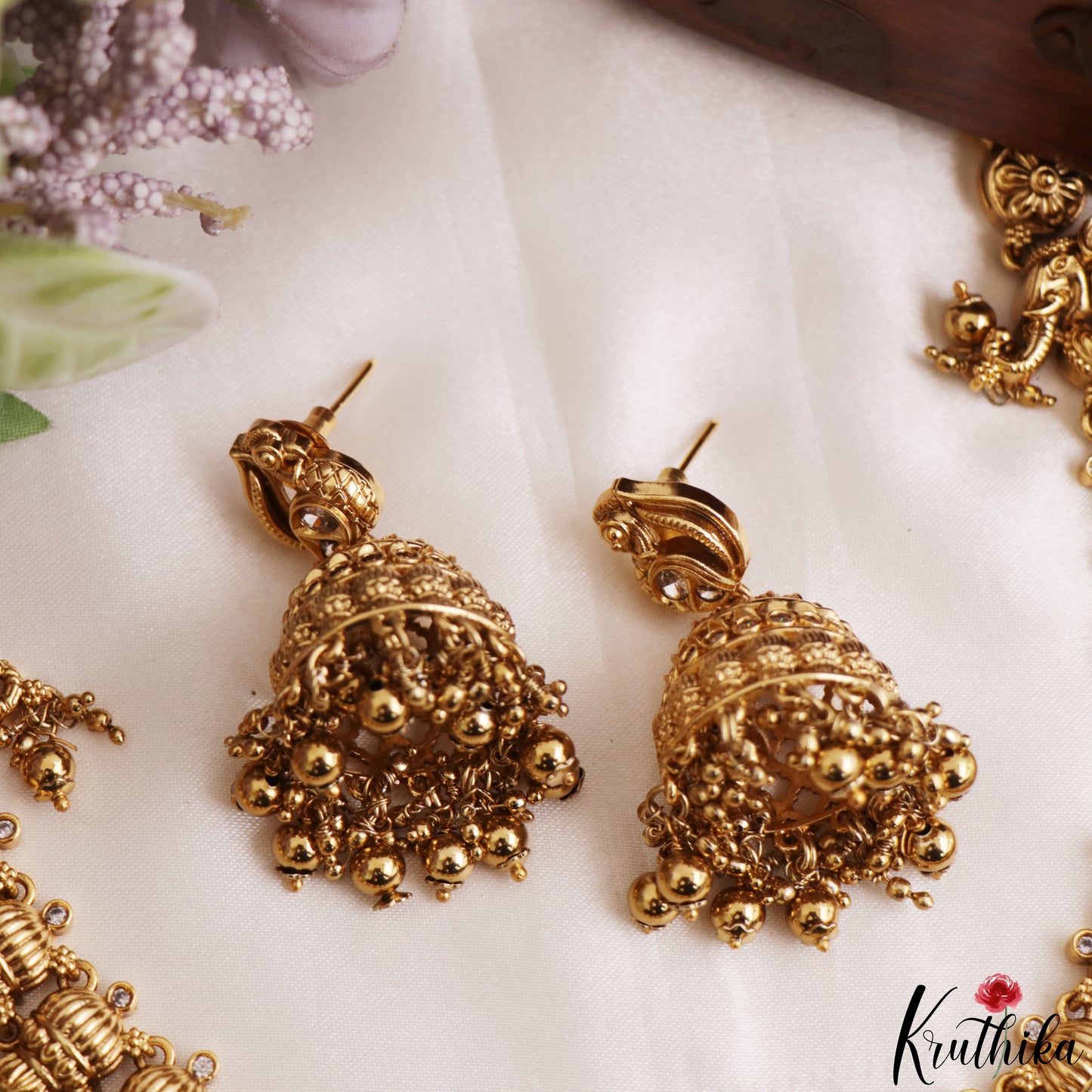 Premium Antique Nagas Lakshmi Peacock Motifs Temple Necklace With Golden Bead Drops NC3223