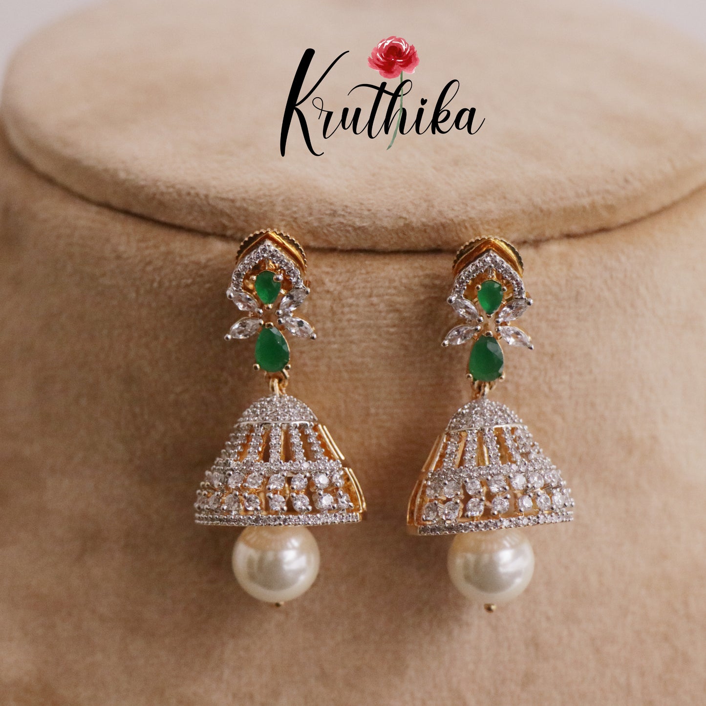 Elegant CZ Jhumka Pearl Drops E653 (Available in 3 Colors)