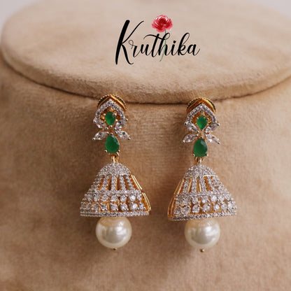 Elegant CZ Jhumka Pearl Drops E653 (Available in 3 Colors)