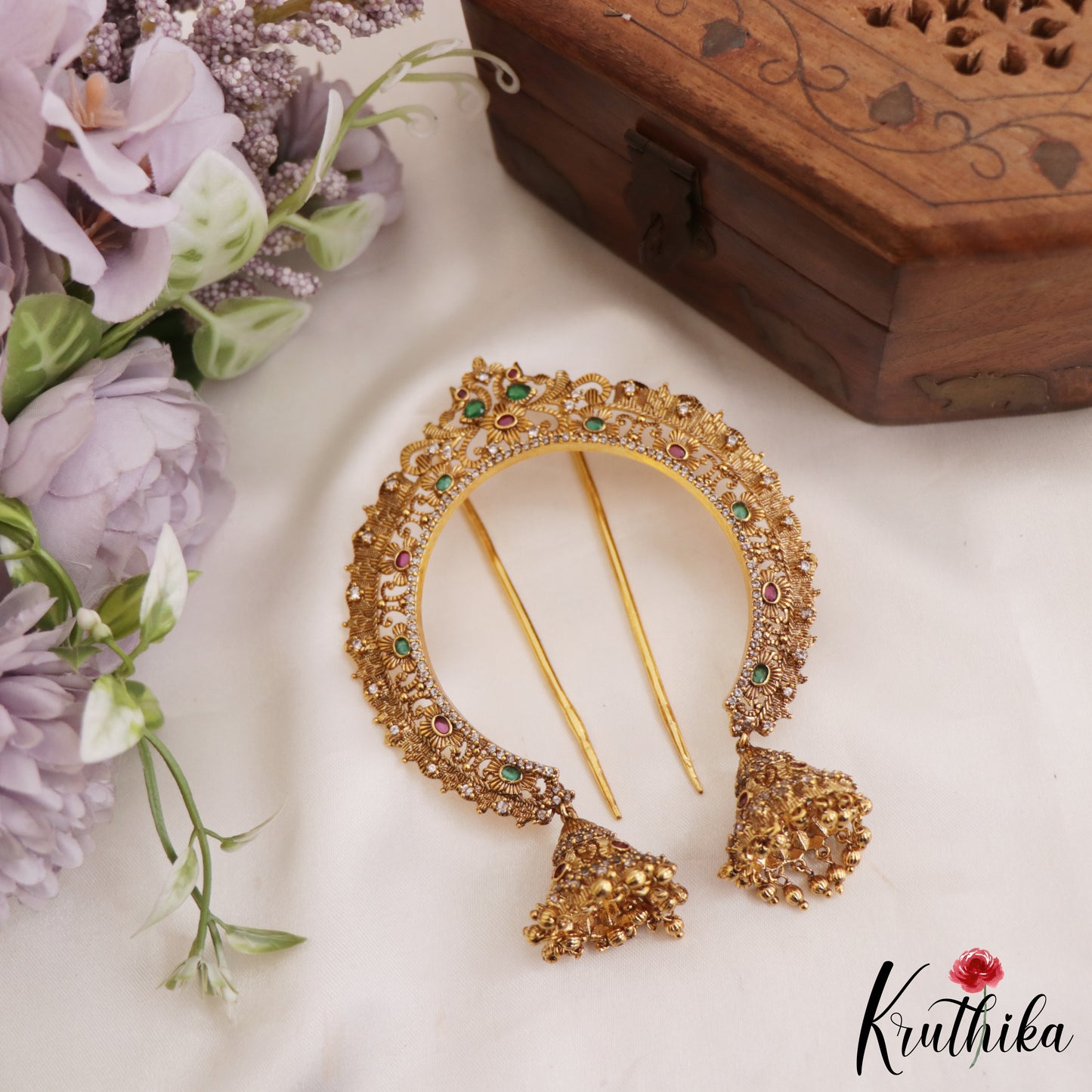Beautiful Kemp Floral Motifs Half moon shape Jhumka Drops Jada Billa J308