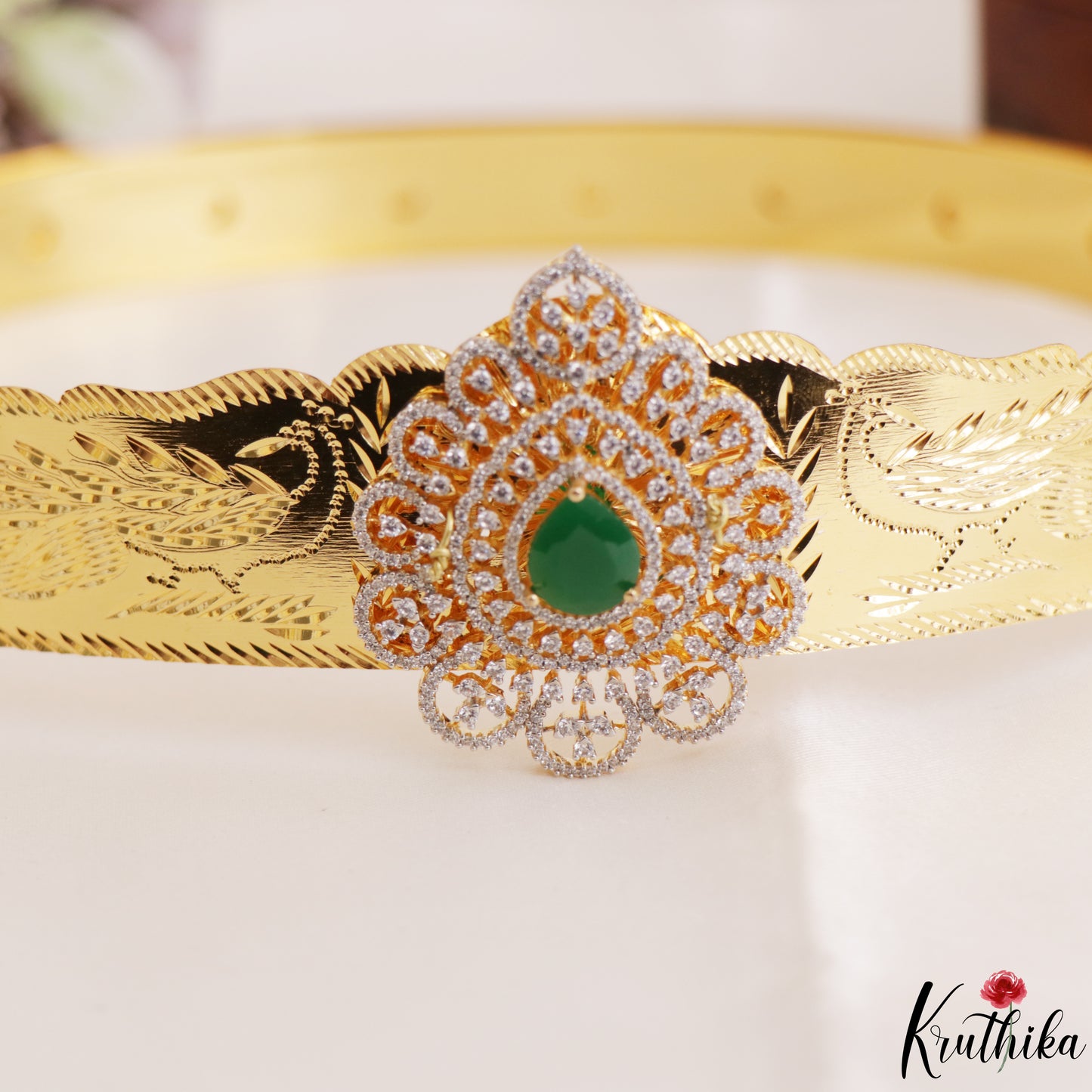 Sparkling Teardrop Motifs CZ Victorian Hip Belt V397 (Available In 2 Colors)