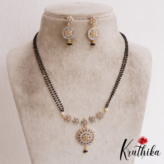 Classic Floral Double Layered AD Mangalsutra With Earrings Set NC2909
