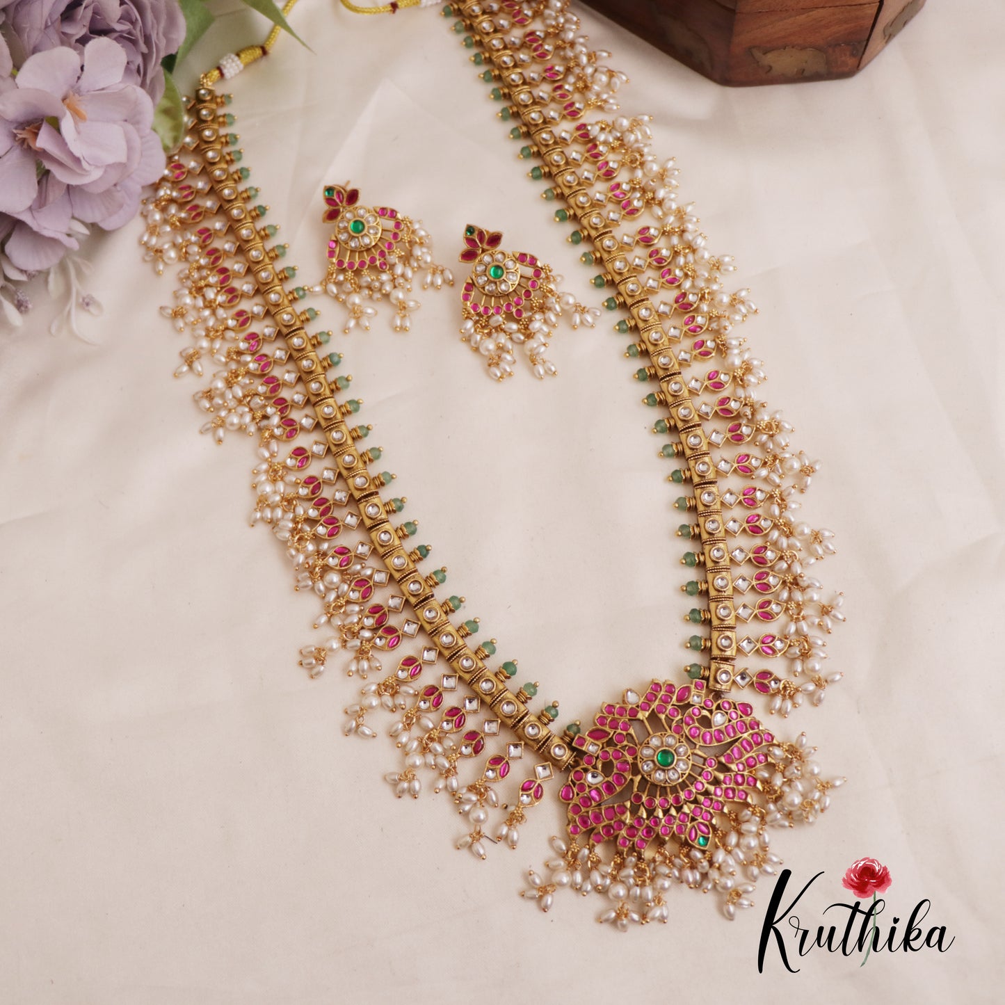 Premium Antique Peacock Guttapoosalu Jadau Haaram LH2024