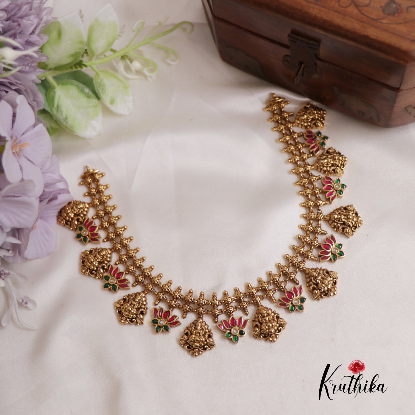 Gorgeous Jadau Lakshmi Lotus Necklace NC2527