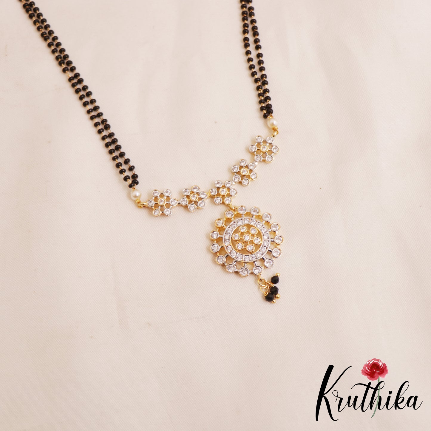 Classic Floral Double Layered AD Mangalsutra With Earrings Set NC2909