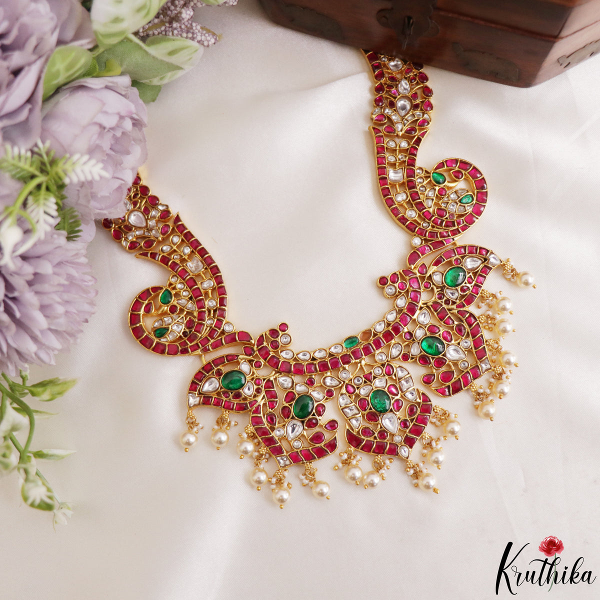 Royal Handcrafted Jadau Kundan Bridal Necklace with Pearl Drops NC2227