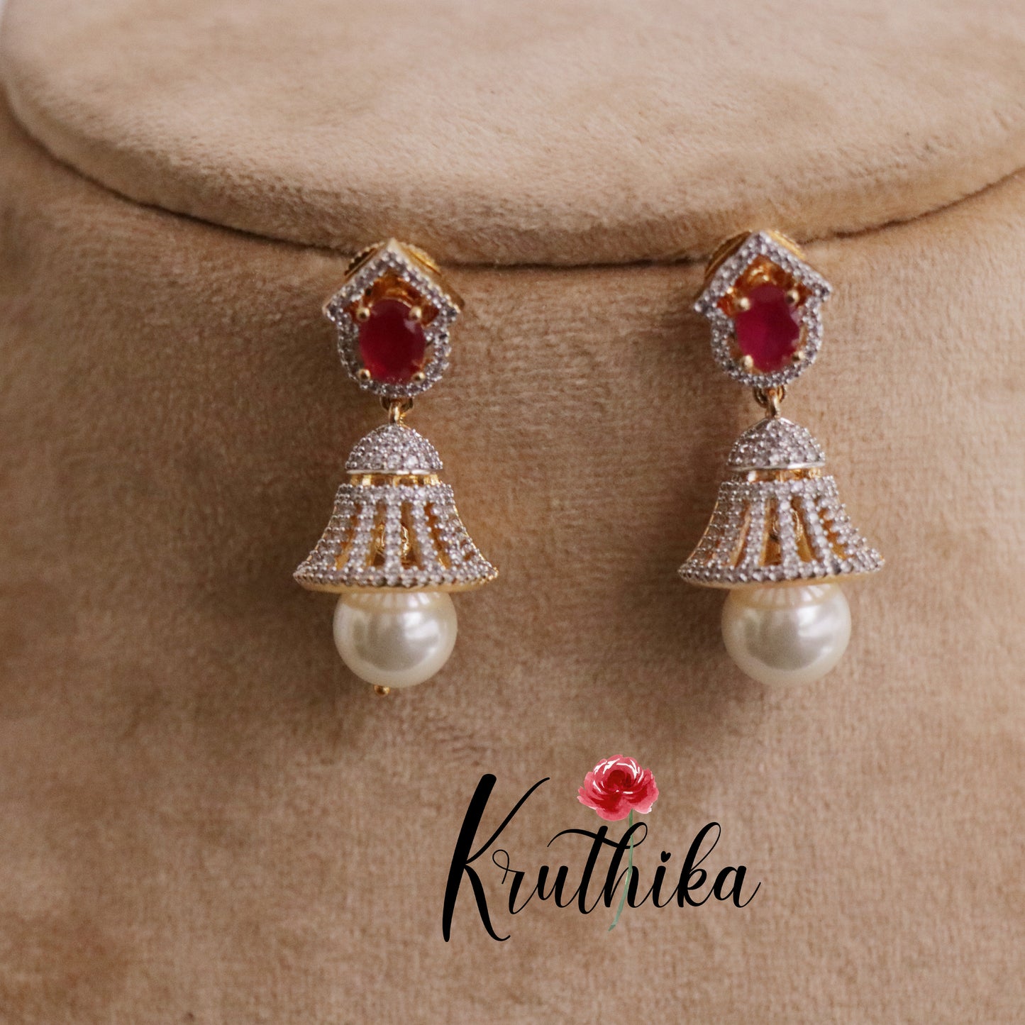 Trendy CZ Sparkling Jhumka with Pearl Drop E623 (Available in 2 Colours)