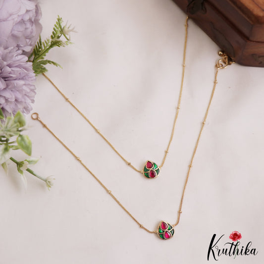 Trendy Teardrop Motifs Gold-Tone Jadau Anklets A65