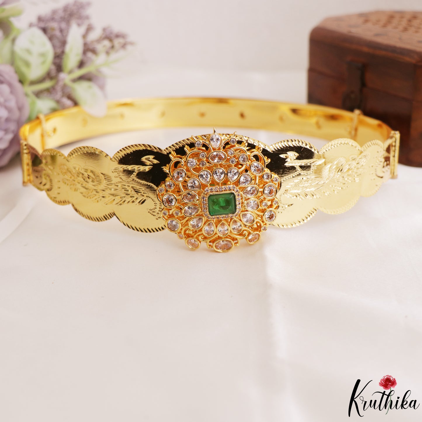 Elegant Teardrop Motifs CZ Hip Belt V395 (Size Adjustable - 20 to 32)