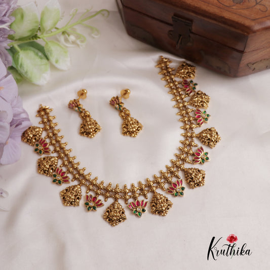 Gorgeous Jadau Lakshmi Lotus Necklace NC2527