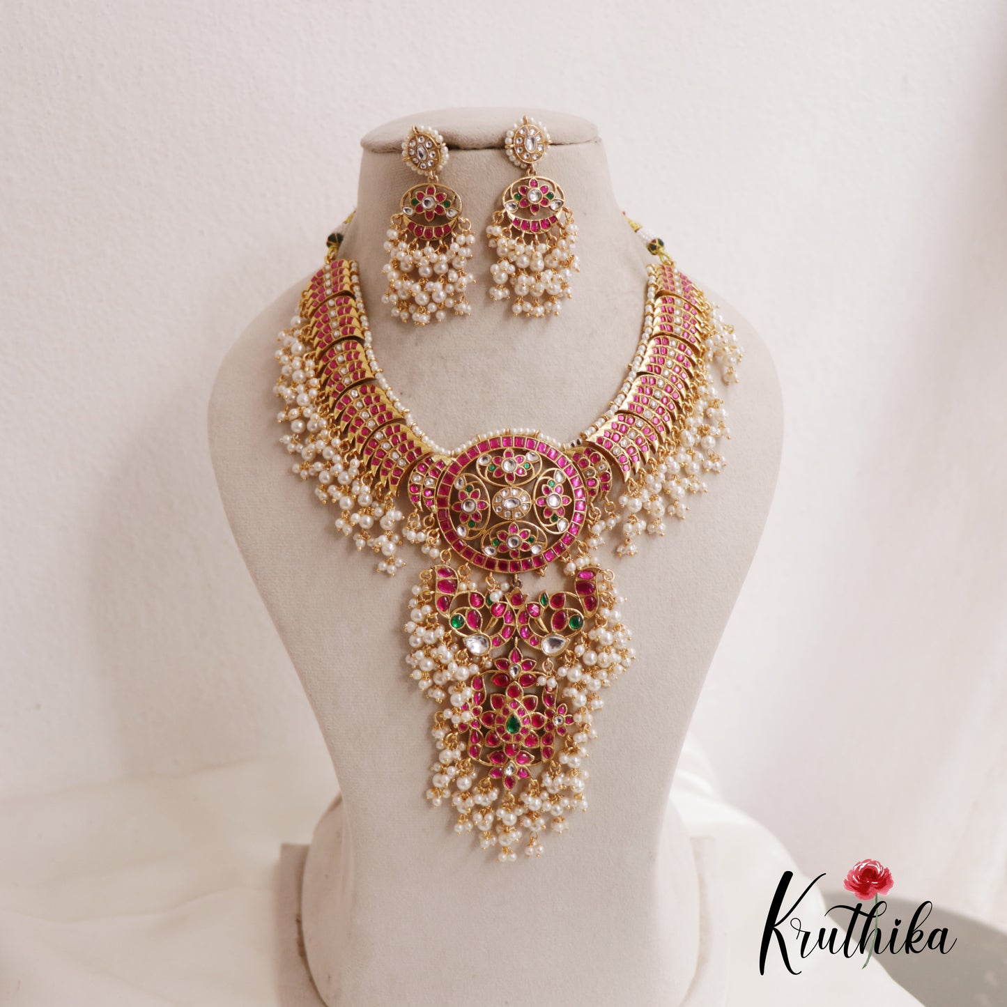 Premium Floral Peacock Kundan Guttapoosalu Jadau Necklace NC2561