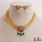Classic Teardrop Motifs Lakshmi Kasu Necklace With Green Bead Drops NC3122