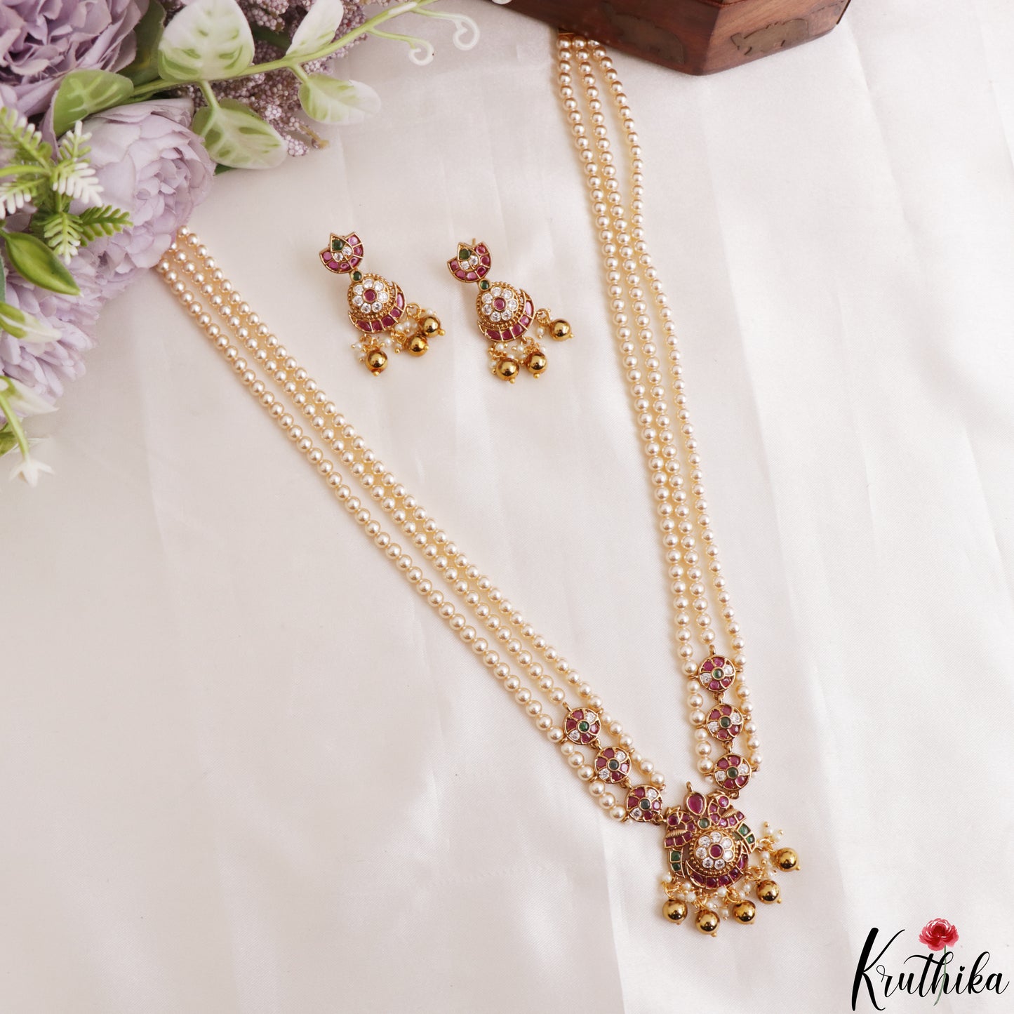 Classic Multi Strand Pearl Chain With Kemp Peacock Pendant LH2194 (Available In 2 Colors)