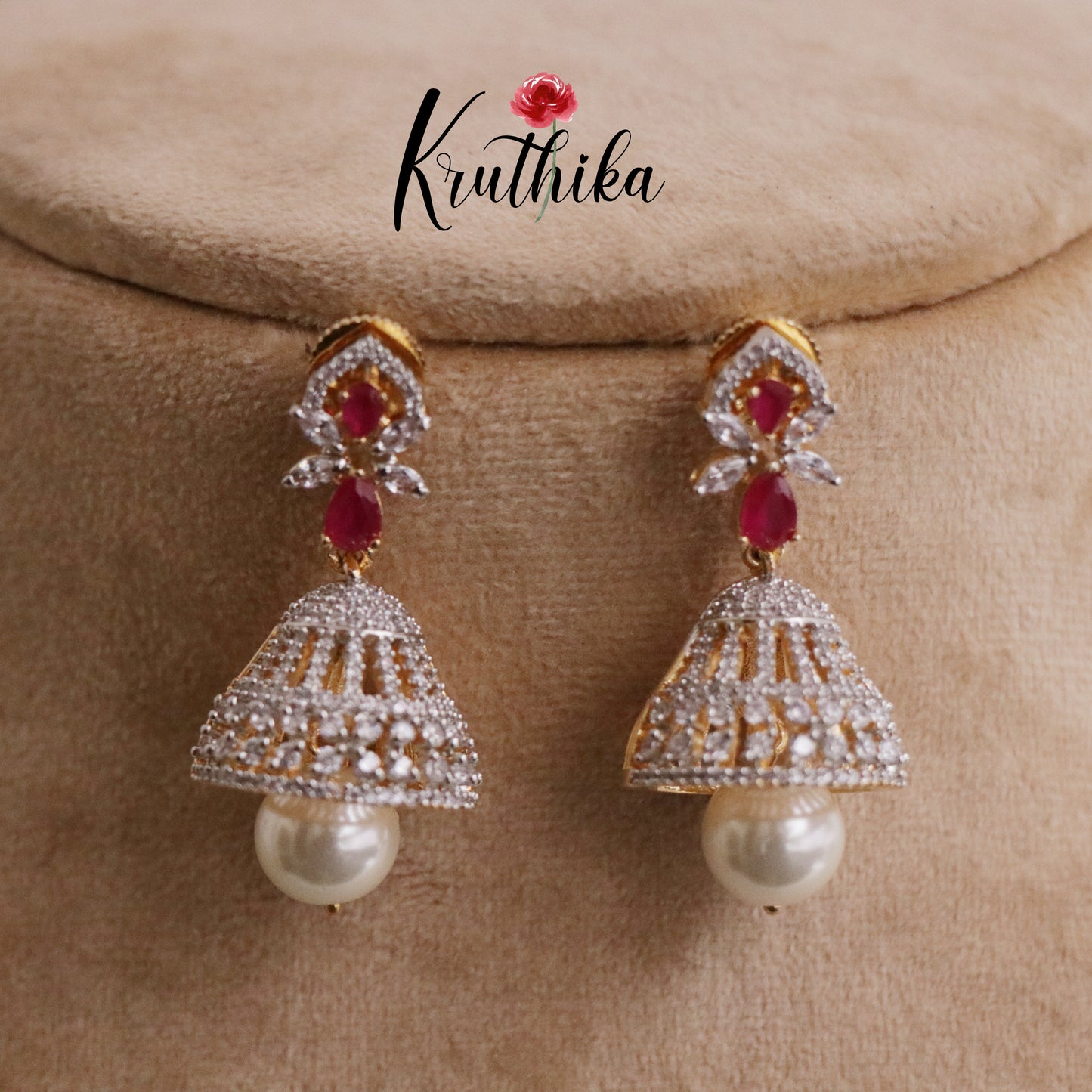Elegant CZ Jhumka Pearl Drops E653 (Available in 3 Colors)