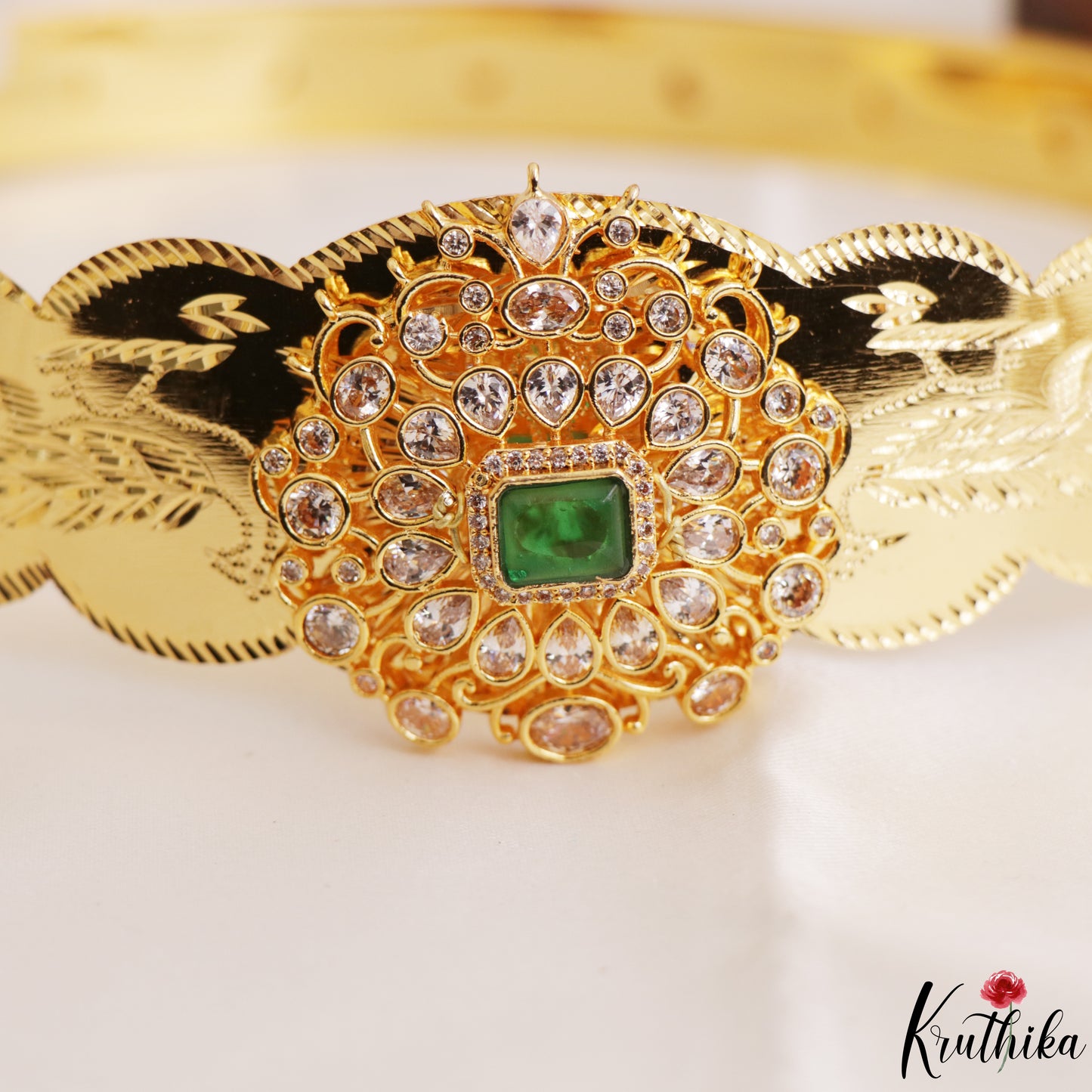 Elegant Teardrop Motifs CZ Hip Belt V395 (Size Adjustable - 20 to 32)