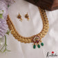 Classic Teardrop Motifs Lakshmi Kasu Necklace With Green Bead Drops NC3122