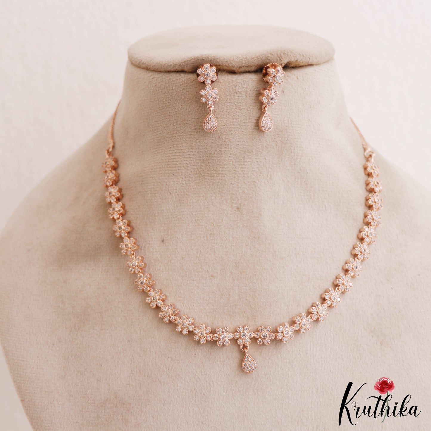 Sparkling Floral Motifs Gold-Tone AD Necklace NC2867 (Available In 2 Colors)
