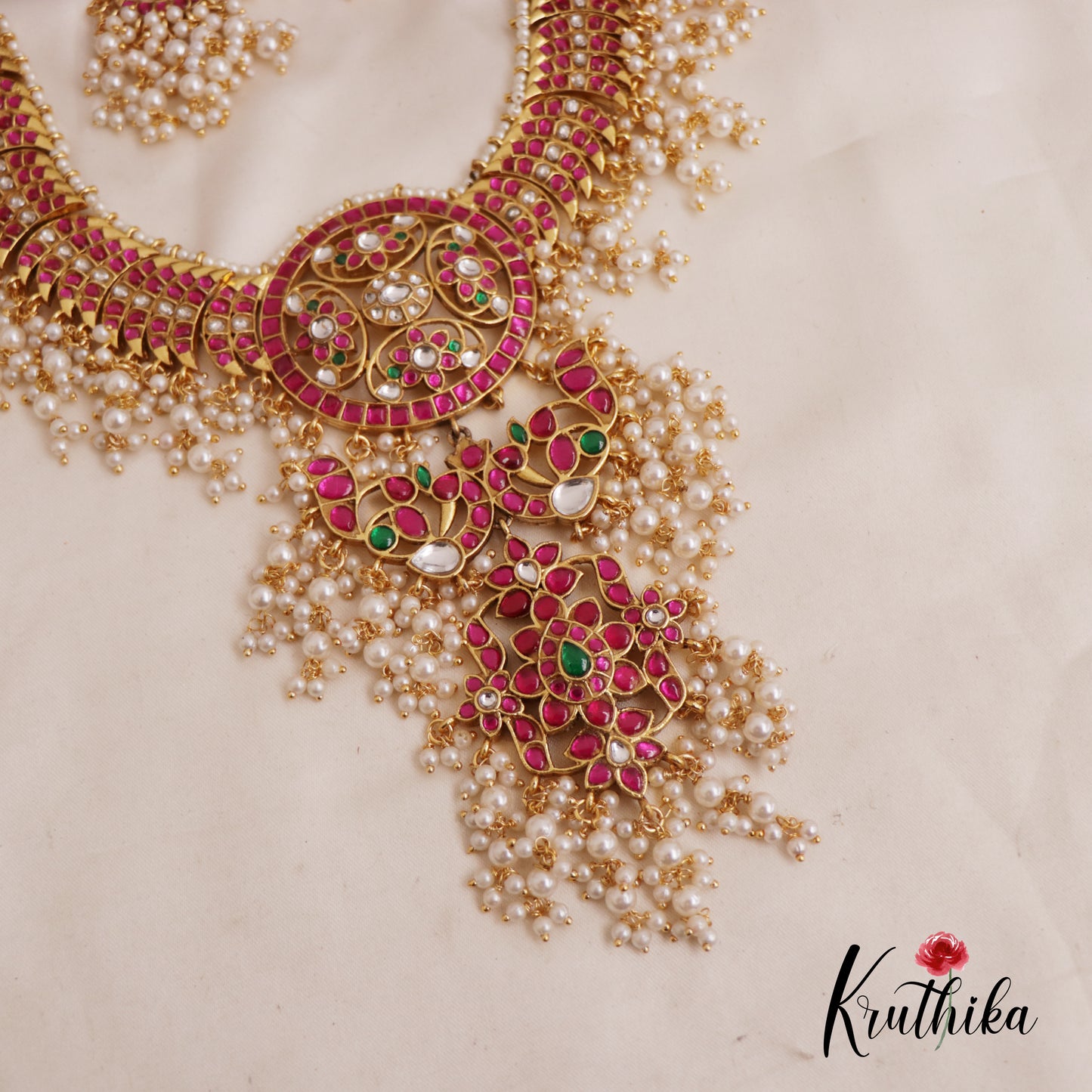 Premium Floral Peacock Kundan Guttapoosalu Jadau Necklace NC2561