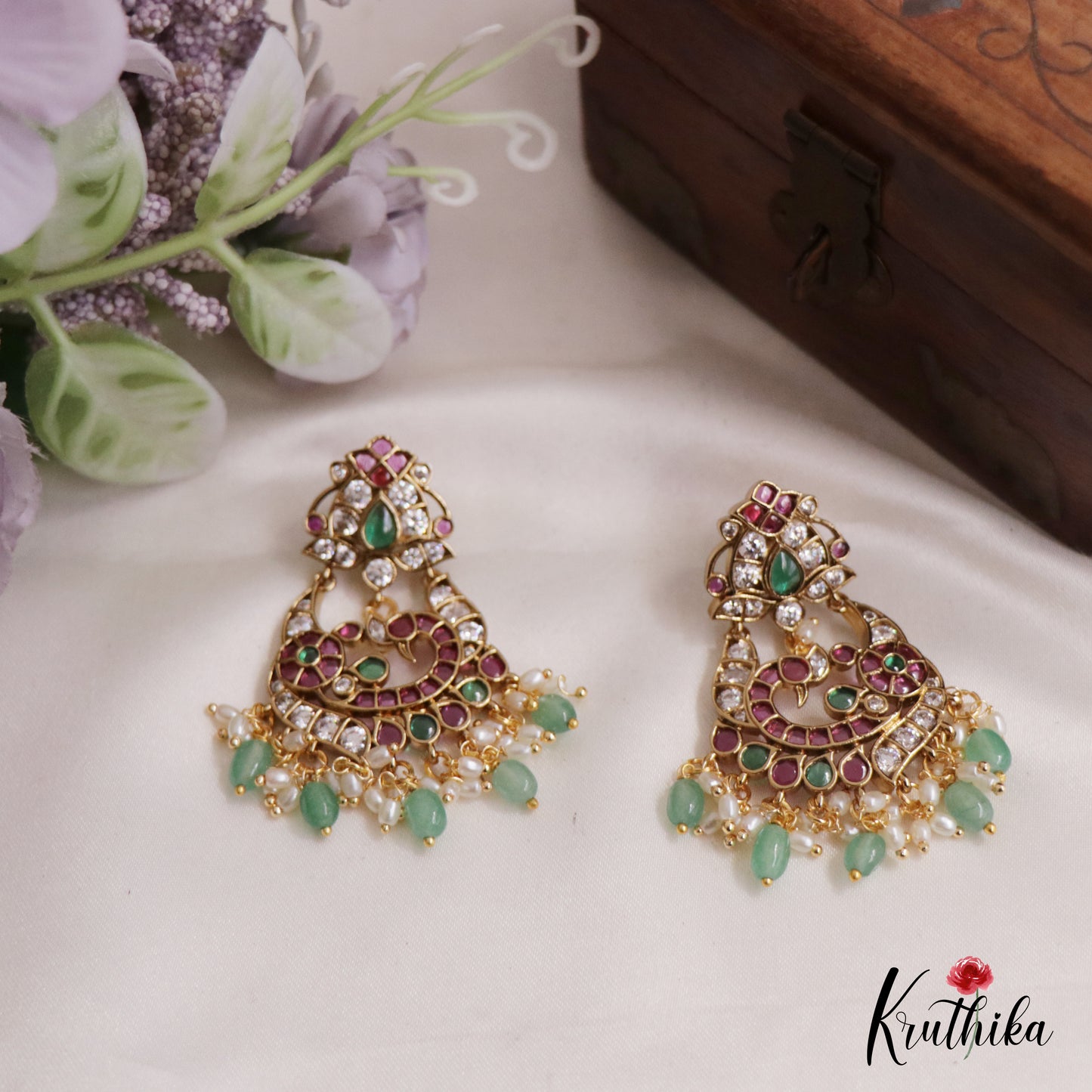 Gorgeous Kemp Peacock With Bead And Pearl Drops Earrings E802