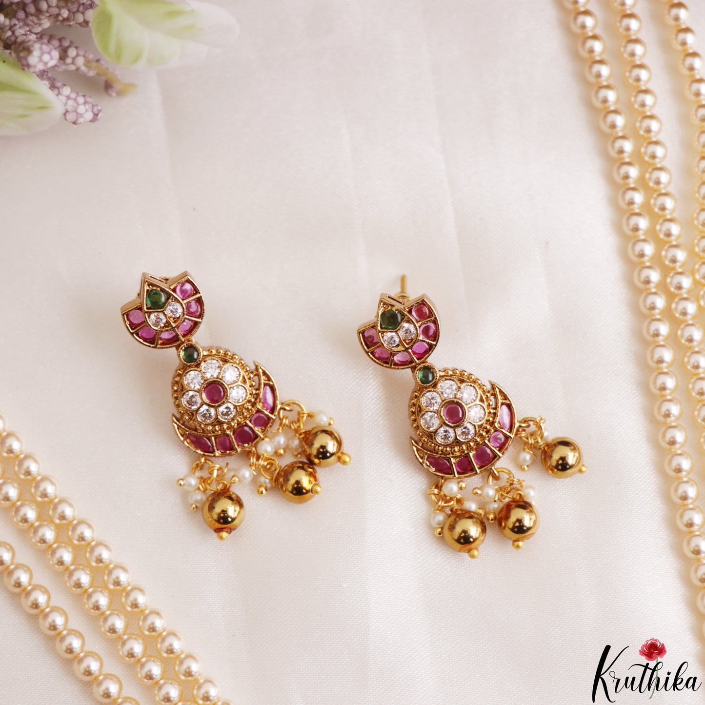 Classic Multi Strand Pearl Chain With Kemp Peacock Pendant LH2194 (Available In 2 Colors)