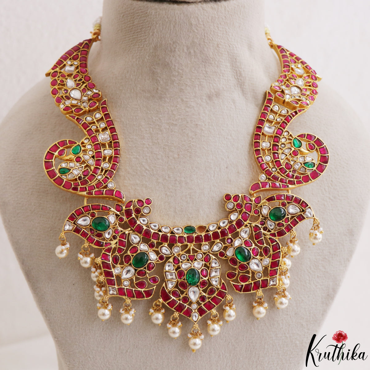 Royal Handcrafted Jadau Kundan Bridal Necklace with Pearl Drops NC2227