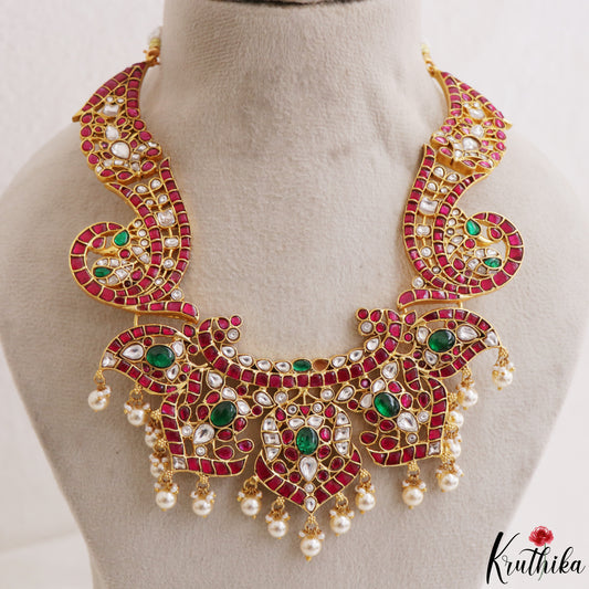Royal Handcrafted Jadau Kundan Bridal Necklace with Pearl Drops NC2227