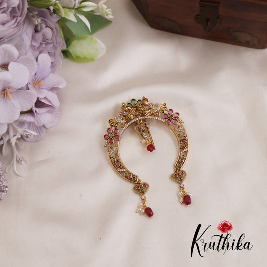 Stunning Floral Peacock Motifs Jadau Jada Billa With Bead Drops J299 (Available In 2 Colors)