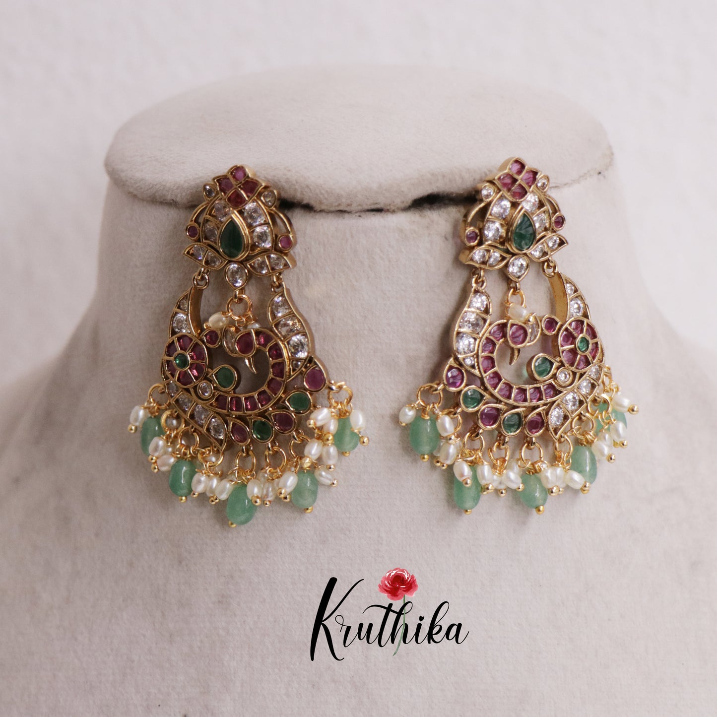 Gorgeous Kemp Peacock With Bead And Pearl Drops Earrings E802